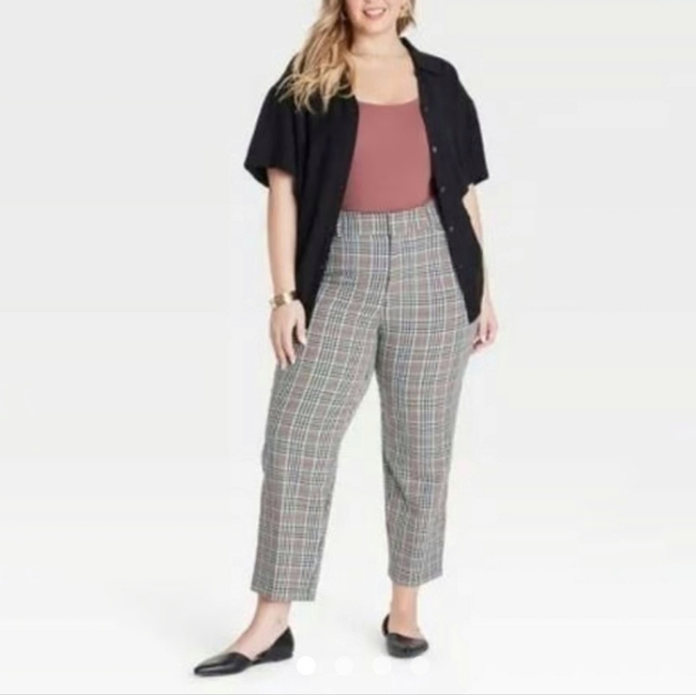 NWT Ava & Viv Gray Plaid Checker Tapered Leg Ankle Pants Size 26
